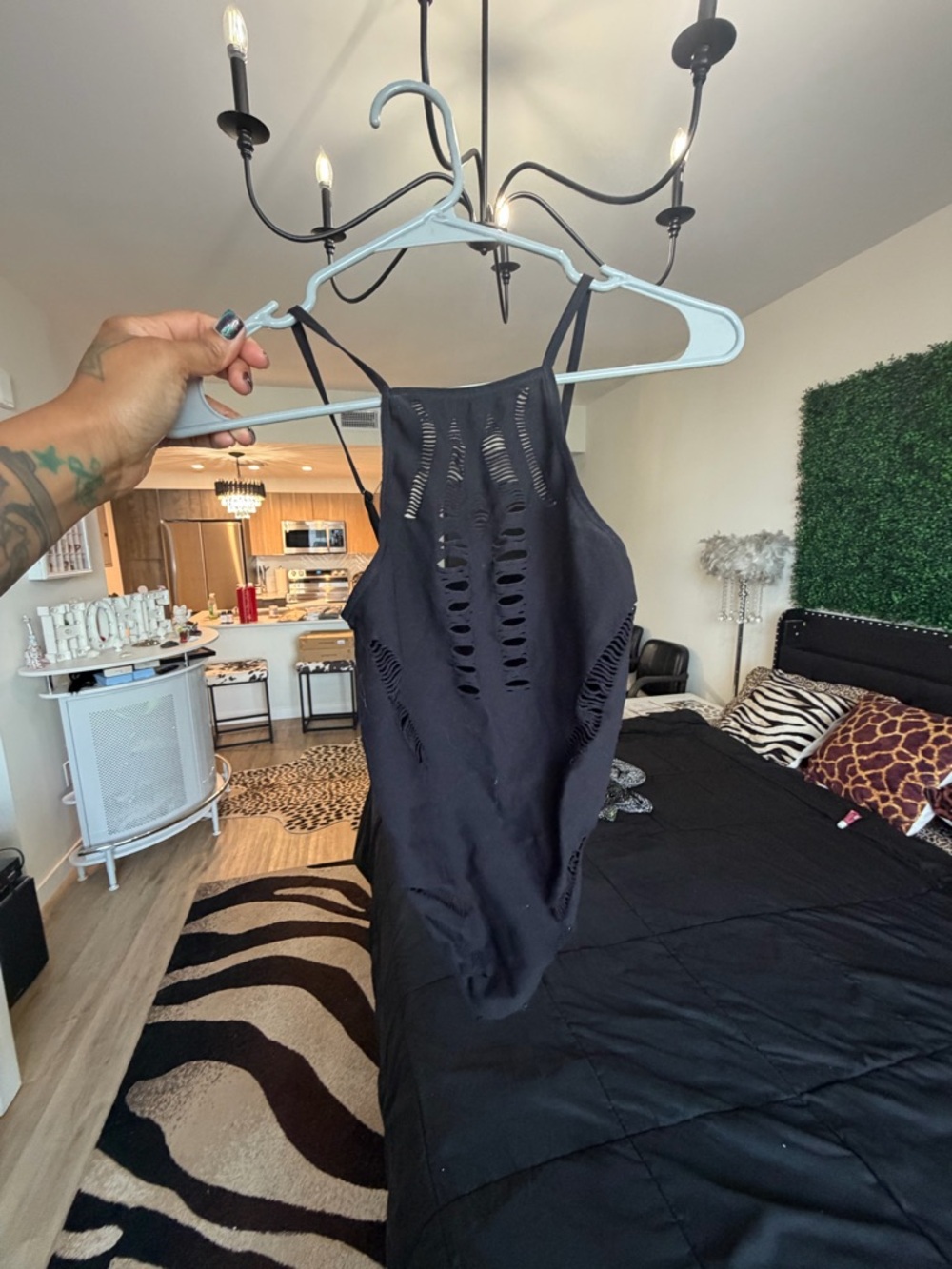 Black Distressed Strappy Bodysuit